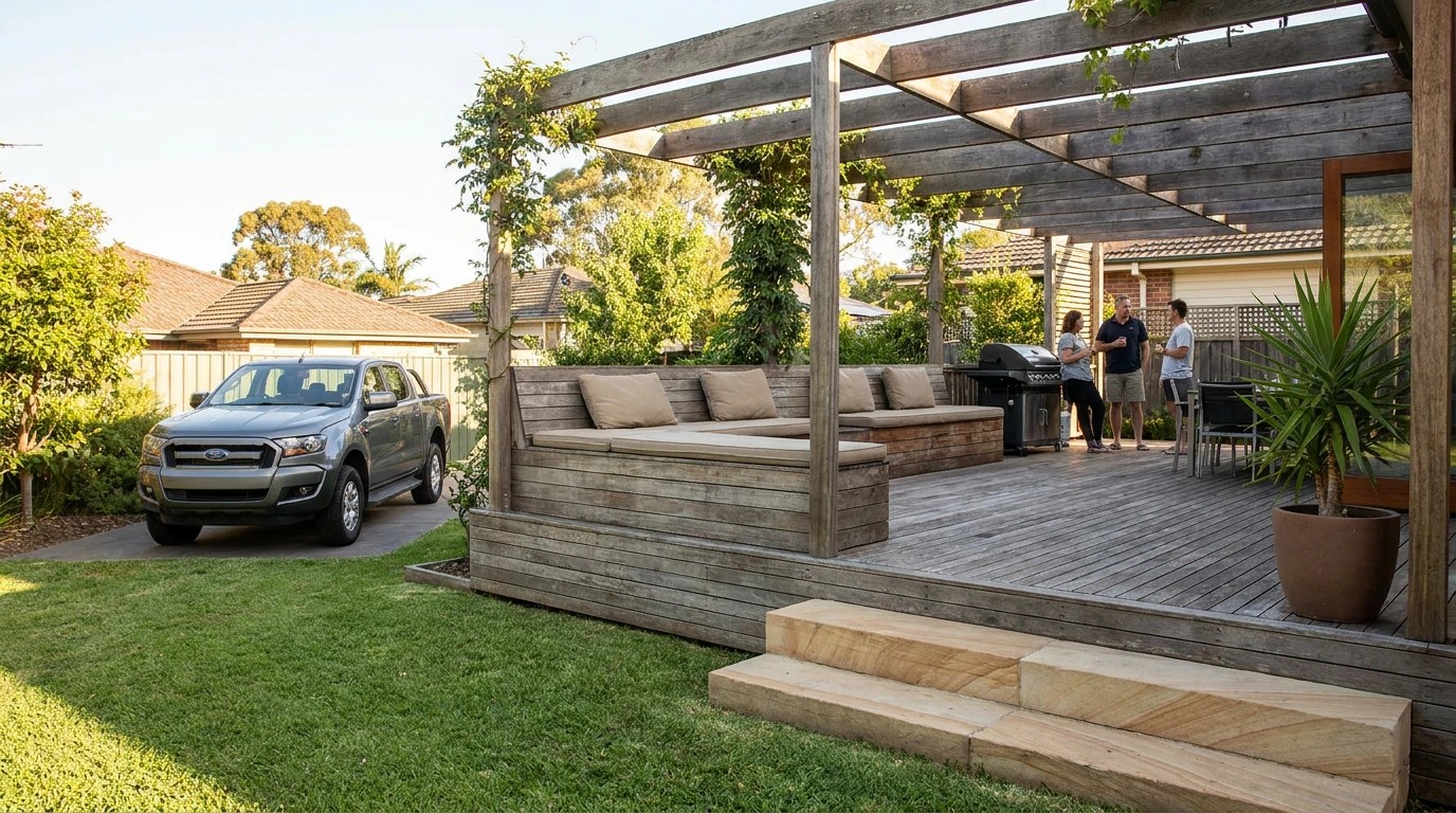 Close-up of deck builder finished on site by Retain by Theo