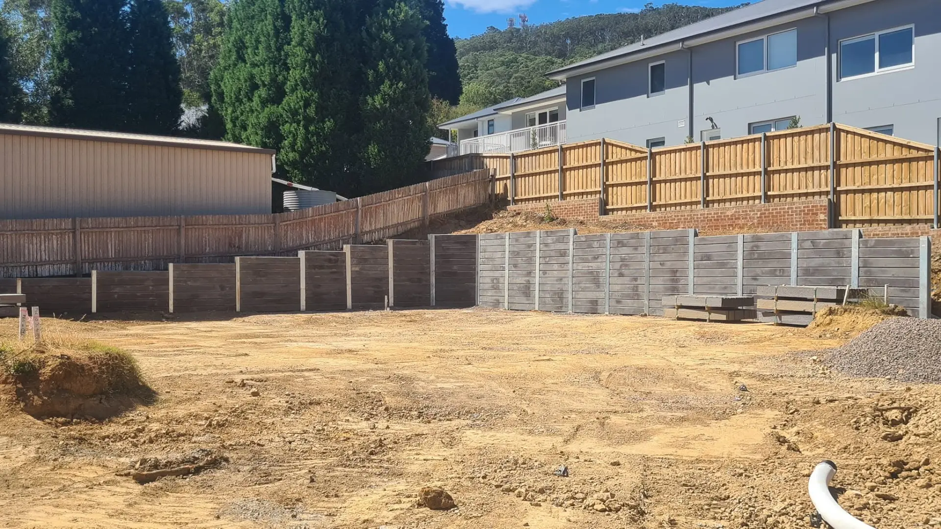 Timber Retaining Walls job site prepared and completed by Retain by Theo in the Illawarra